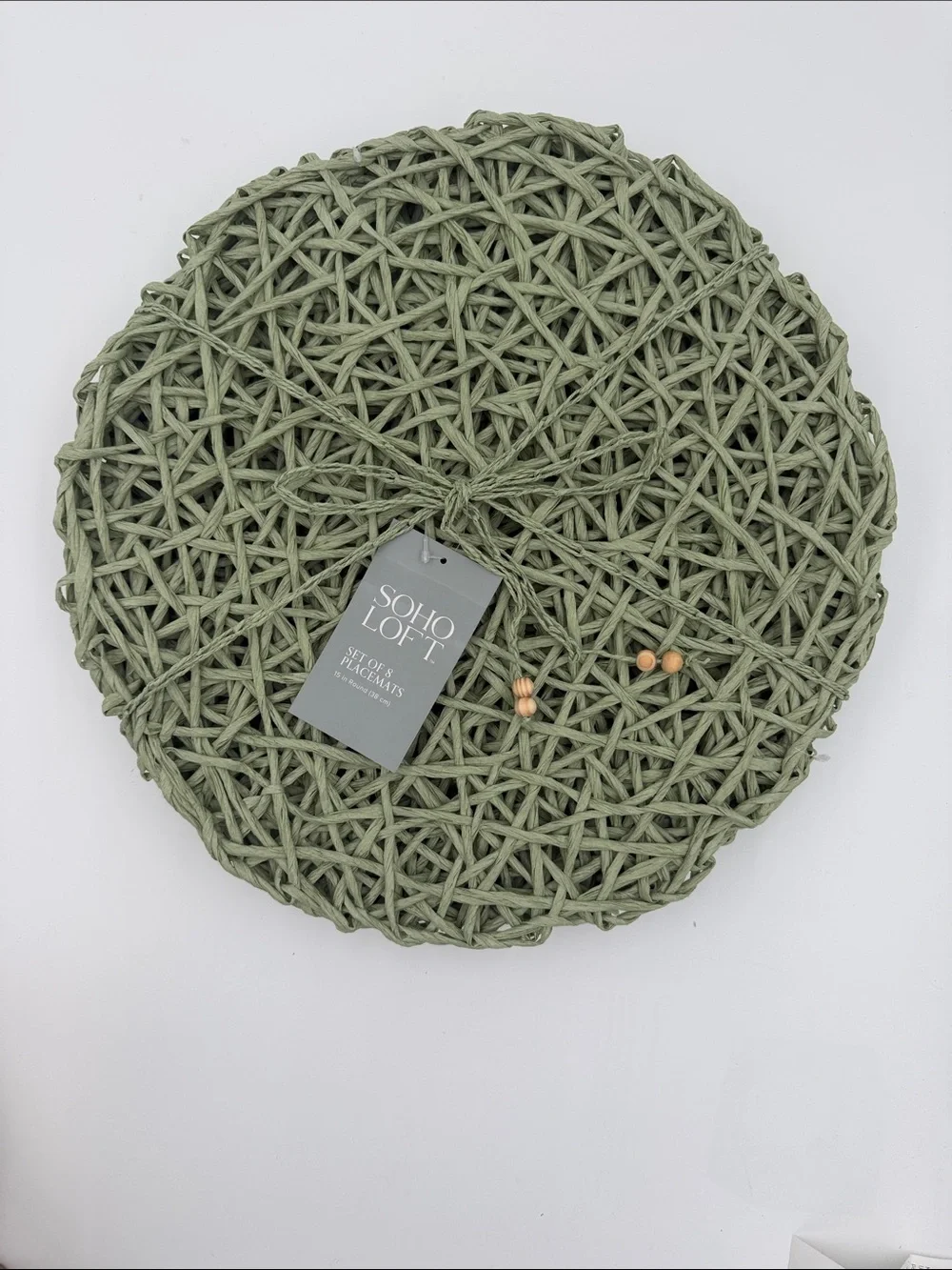 NWT SOHO LOFT Sage Green Woven Round Placemat Set of 8